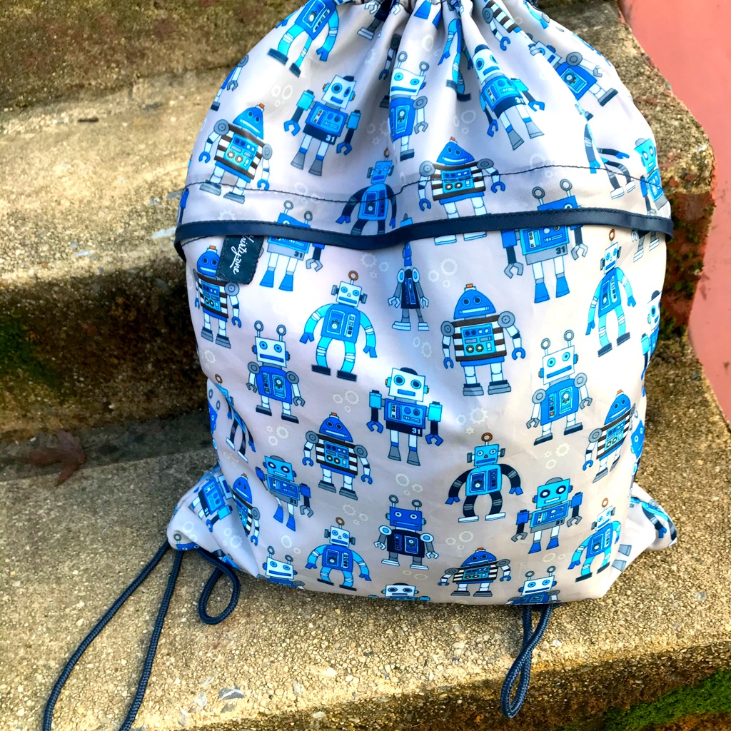 Blue Robot Drawstring Backpack